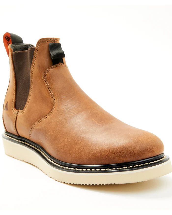 Hawx | Men's Crazy Horse Wedge Chelsea Work Boots - Soft Toe | Brown