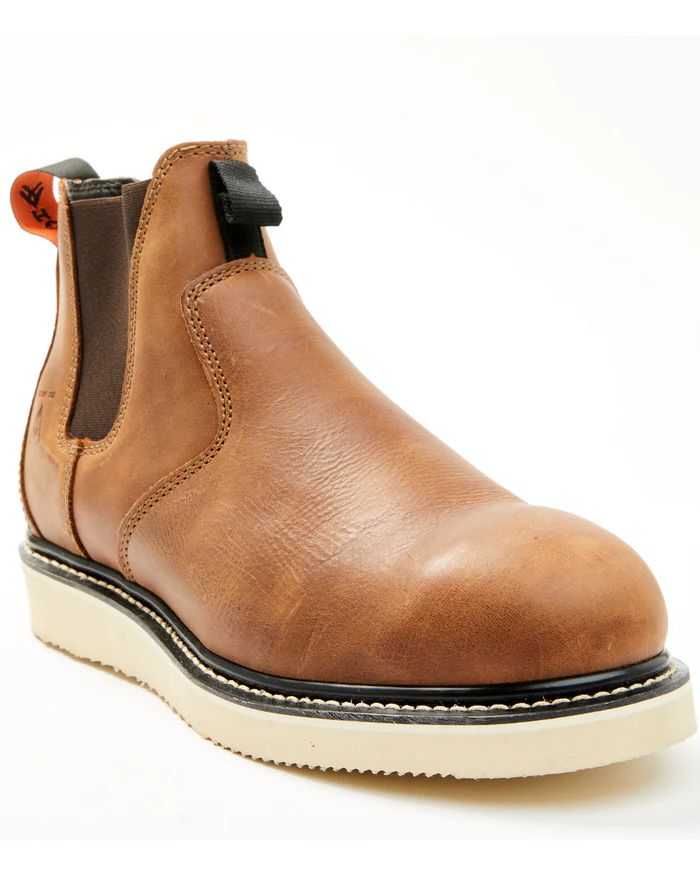 Hawx | Men's Crazy Horse Wedge Chelsea Work Boots - Composite Toe | Brown